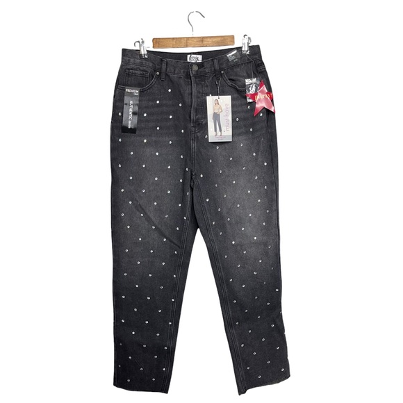 Simply Society Super High Rise Straight Black Gray Gem Polka Dot Jeans - Picture 2 of 12